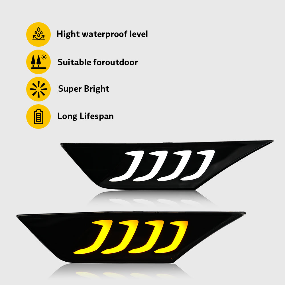 Letsdate LED Side Marker Lights For 2016-2021 Honda Civic Sedan/Coupe/Hatchback Smoked Lens Yellow LED Turn Signal