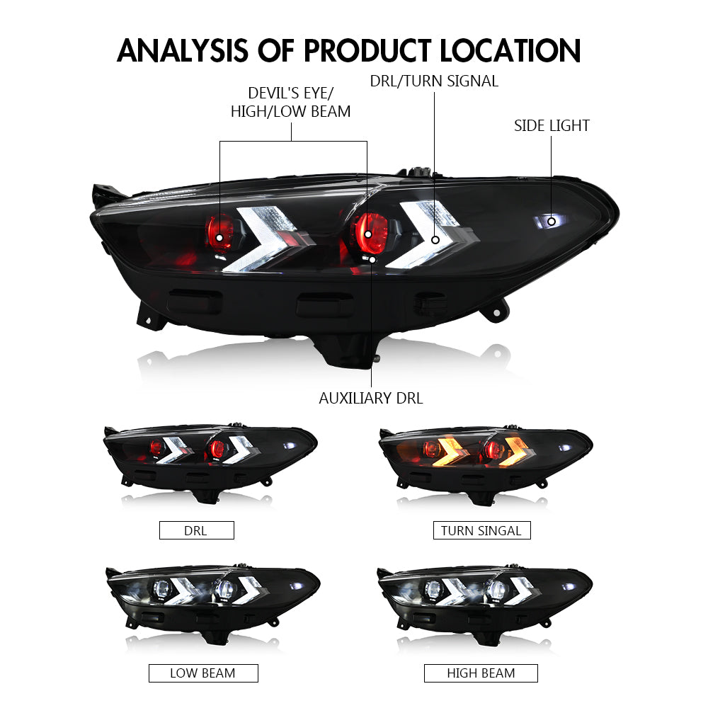 Faros Demon Eye para Ford Fusion 2013-2016, faros halógenos versión americana