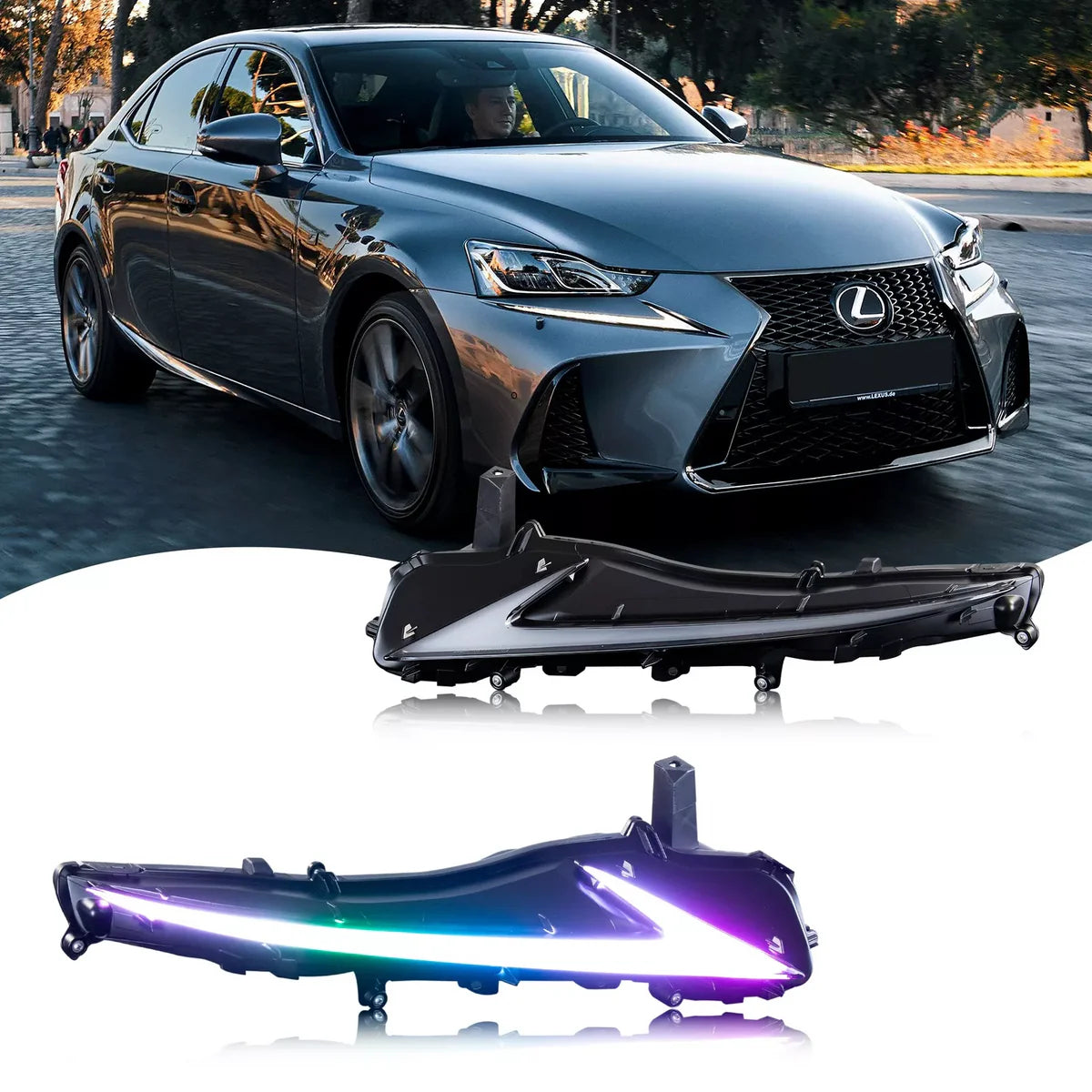 Letsdate RGB Daytime Running Light for 2014-2020 Lexus IS250 IS350 IS200t IS300 W/Start up Animation With Sequential Turn Signal