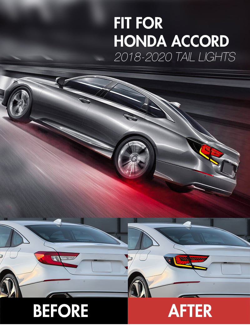 Letsdate - Honda Accord 10th Gen 2018-2022 Led Tail Lights Compatible with w/3D Scanning Dynamic Animation w/ Starry Breathing DRL, w/Sequential, Smoked/Tinted-Honda-Letsdate-70*41*25-Letsdate