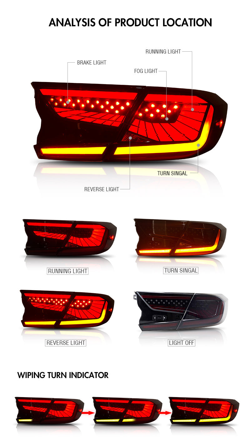 Letsdate - Honda Accord 10th Gen 2018-2022 Led Tail Lights Compatible with w/3D Scanning Dynamic Animation w/ Starry Breathing DRL, w/Sequential, Smoked/Tinted-Honda-Letsdate-70*41*25-Letsdate