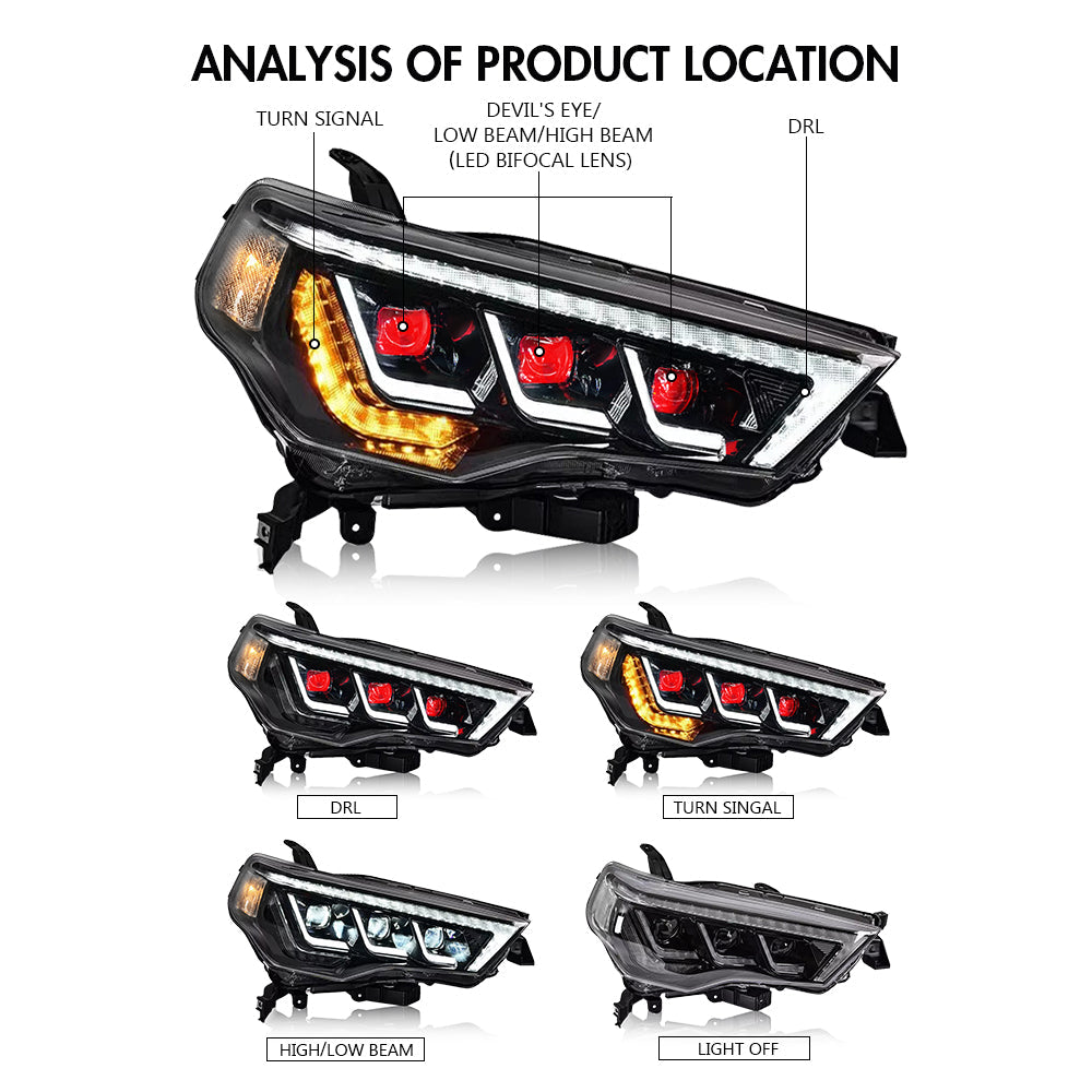 For 2014-2021 Toyota 4Runner Led Headlights (Normal version/Devil Eyes)-Toyota-Letsdate