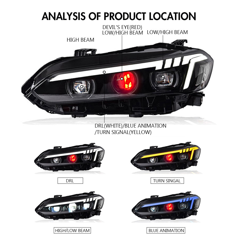 Devil Eye Style LED Projector Sequential Headlights 2022 Honda Civic 11th Gen-Honda-Letsdate