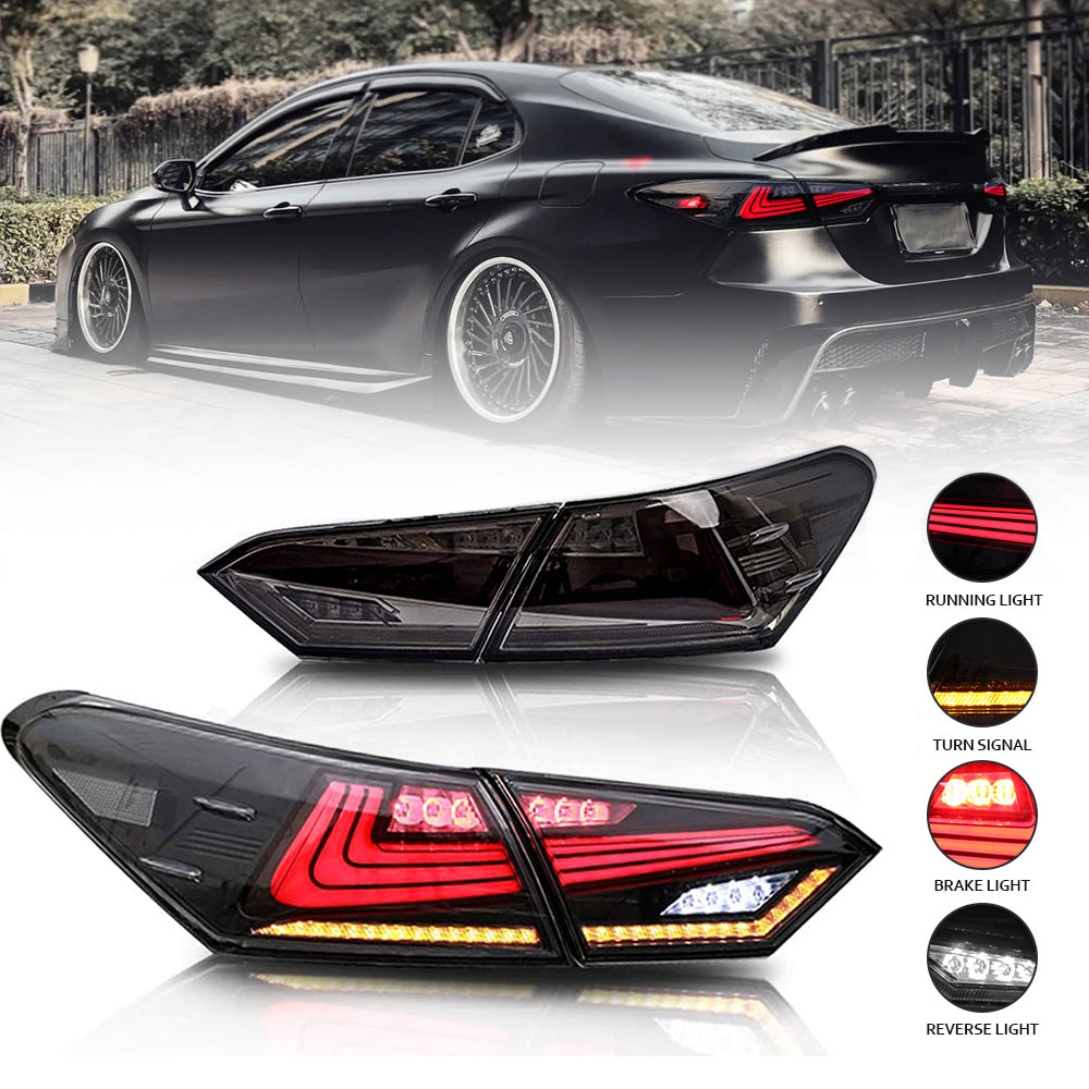 Letsdate - New Accessories for 2018-2021 Toyota Camry Tail Light Assembly SE XSE LE Lexus Style Smoke Rear Led Lights Replacement Custom 8th Gen Taillight DRL Sequential Turn Signals Dynamic Startup Retrofit Lamp V4-Toyota-Letsdate-Letsdate