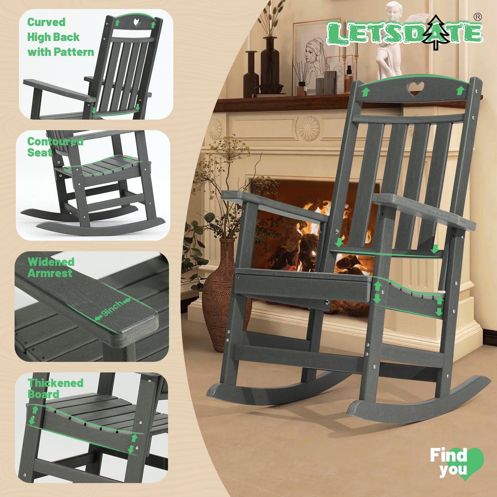 Grey Rocking Chair-Letsdate