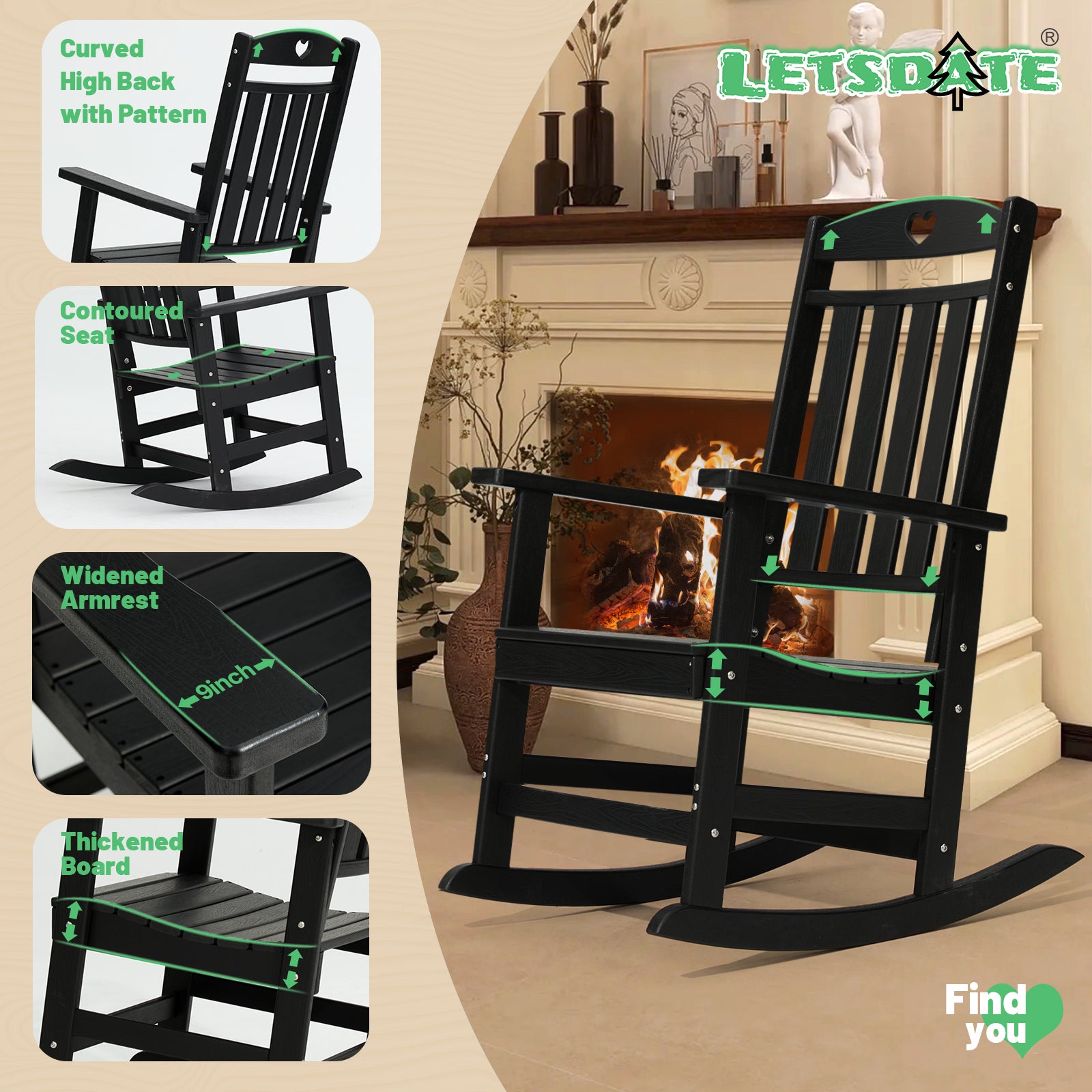 Black Rocking Chair-Letsdate