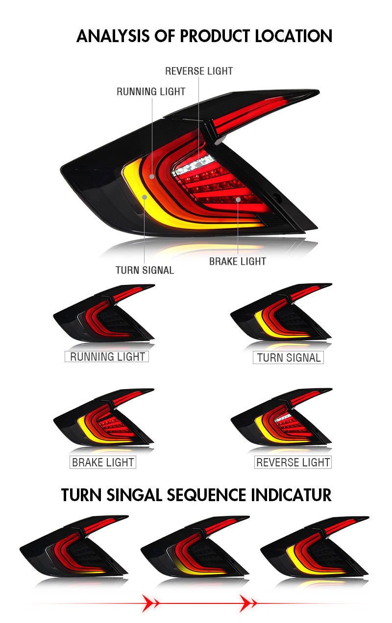 Letsdate -LED Black Tail Lights For Honda Civic 2016-2021-Honda-Letsdate-63*39.5*32-Letsdate