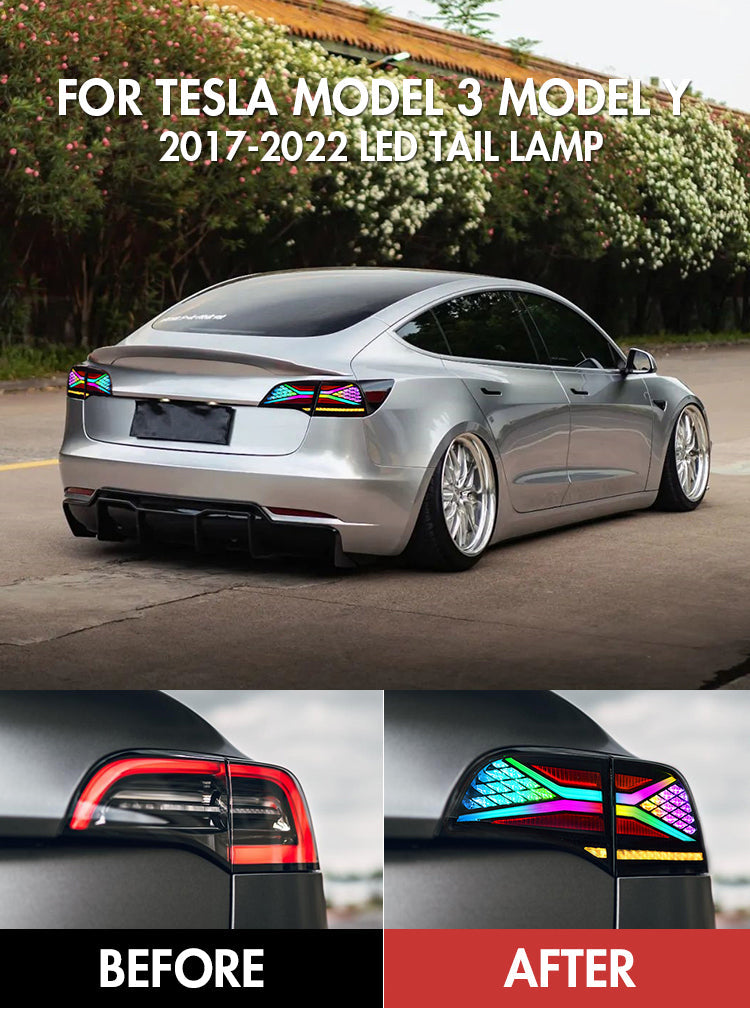 RGB LED Tail Lights For Tesla Model 3 Model Y 2017-2021 Rear Lamp Assembly-Tesla-Letsdate